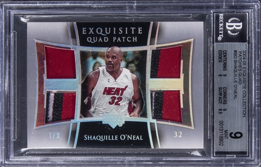 2004-05 UD "Exquisite Collection" Quad Patch #SO Shaquille ONeal Quad Patch Card (#1/3) - BGS MINT 9